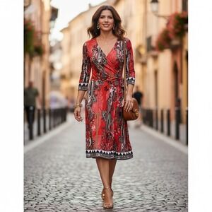 VTG 90s Y2K Ice Paisley Faux Wrap Dress Plus Sz 1X Red #52E